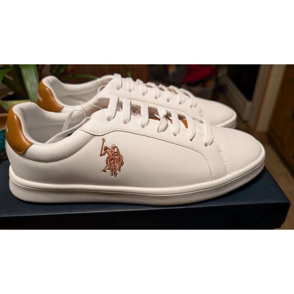 U.S. Polo Assn. Men's Leather Sneaker   White/Tan US 10  NEW